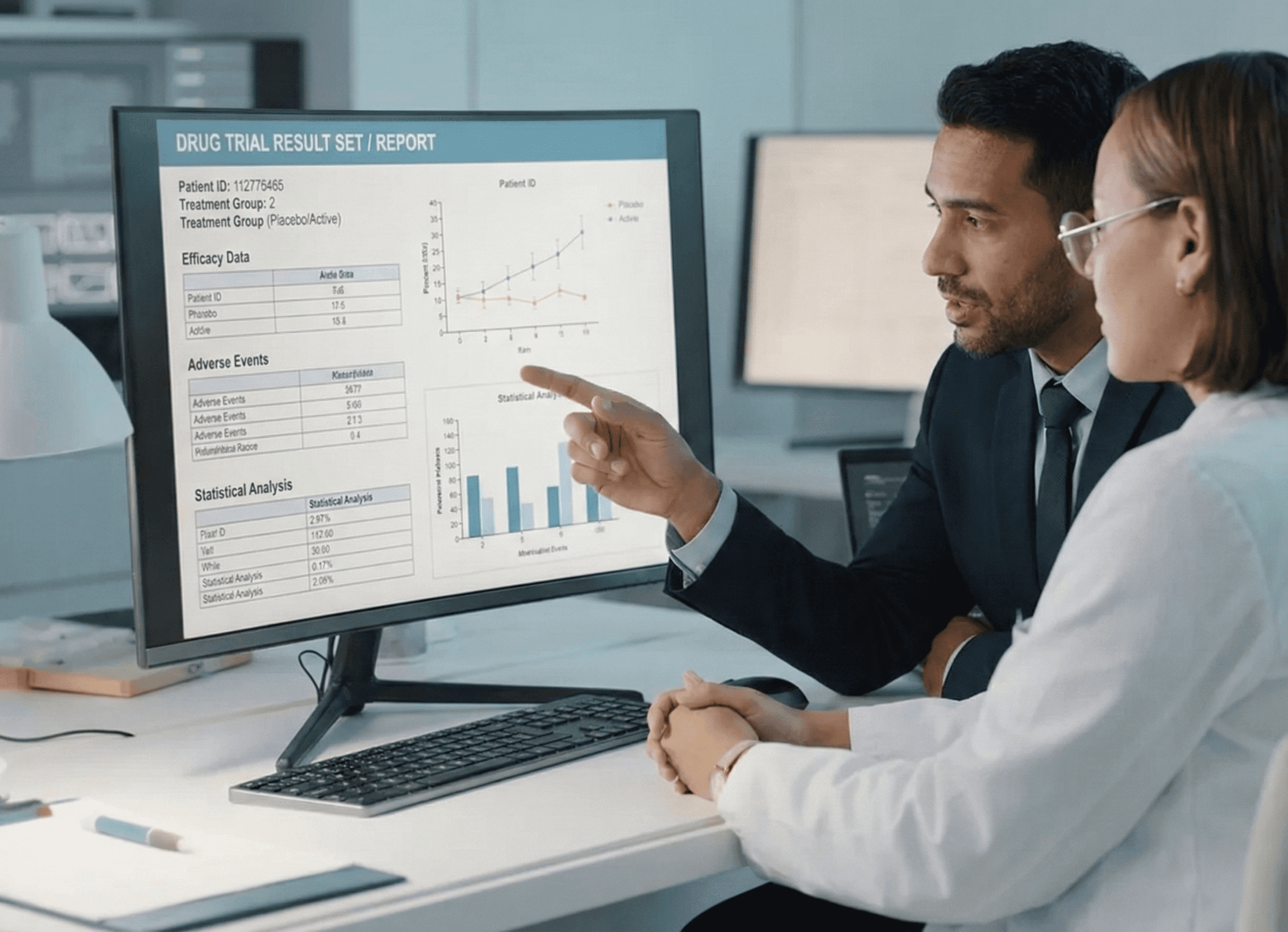 Two people reviewing the results of medical study