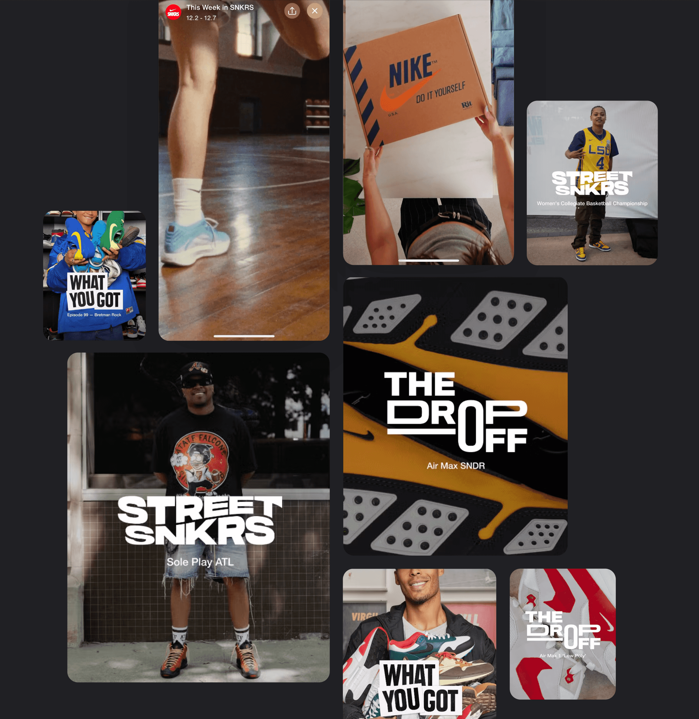 collage of nike snkrs stories