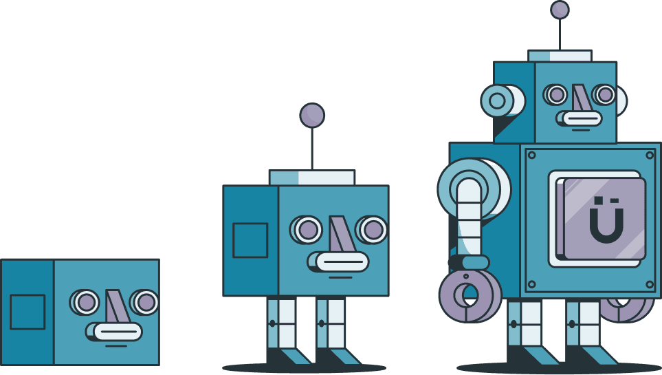 Illustration of building a robot step by step