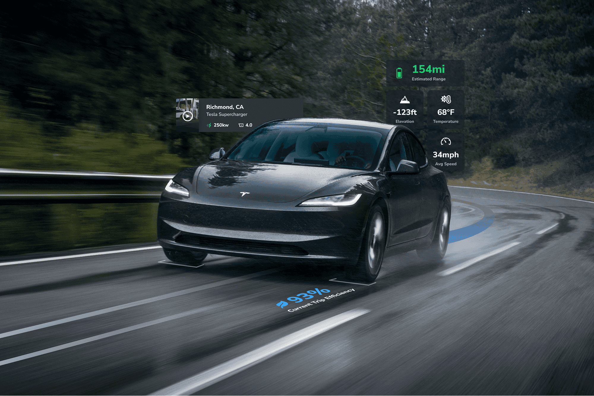 Tesla car driving on road